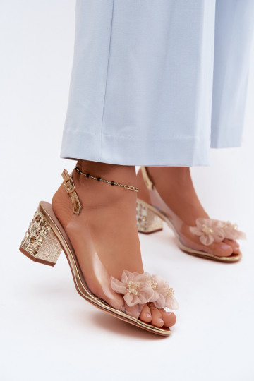 Perregimi sandalen met hakken met glanzende gaten I met bloemmotievenkami D&A MR61-9009 gouden kleur