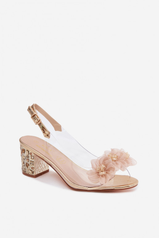 Perregimi sandalen met hakken met glanzende gaten I met bloemmotievenkami D&A MR61-9009 gouden kleur