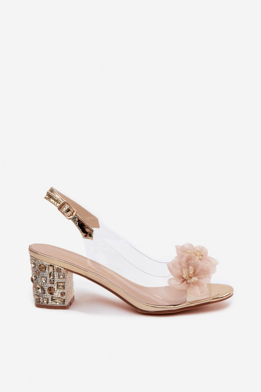 Perregimi sandalen met hakken met glanzende gaten I met bloemmotievenkami D&A MR61-9009 gouden kleur