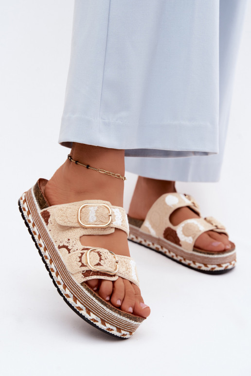 SzydełkoIne Slippers met platform met gespen beige Glimma