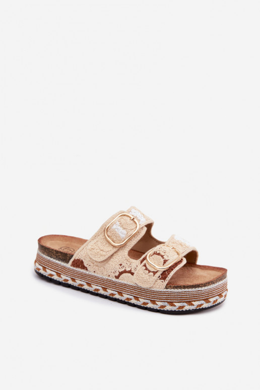 SzydełkoIne Slippers met platform met gespen beige Glimma