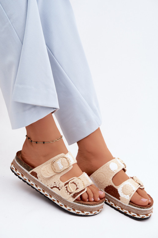 SzydełkoIne Slippers met platform met gespen beige Glimma