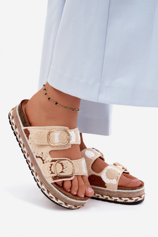 SzydełkoIne Slippers met platform met gespen beige Glimma
