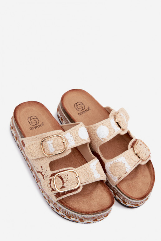 SzydełkoIne Slippers met platform met gespen beige Glimma