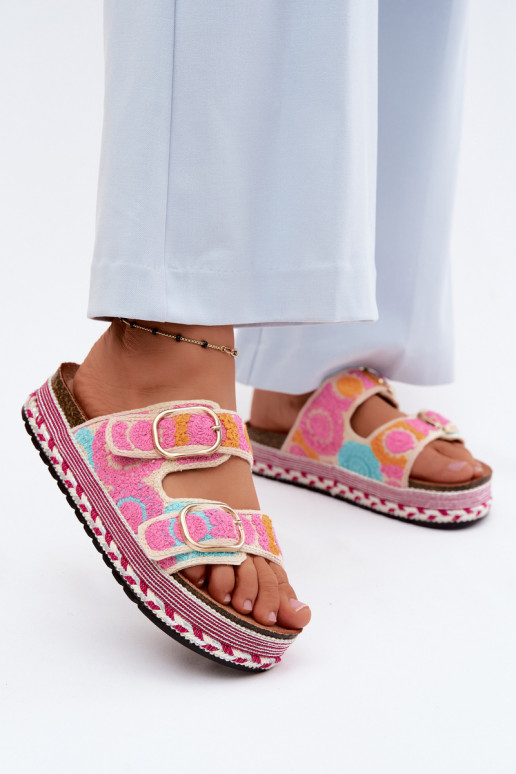 SzydełkoIne Slippers met platform met gespen roze Glimma