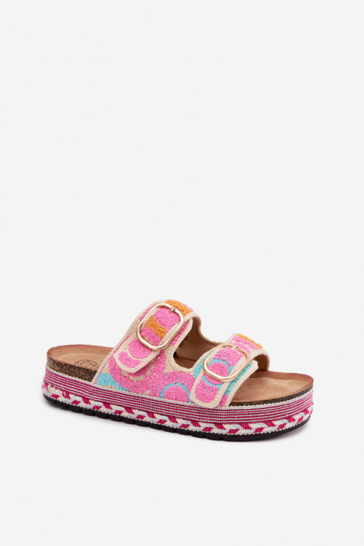 SzydełkoIne Slippers met platform met gespen roze Glimma