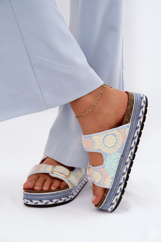SzydełkoIne Slippers met platform met gespen blauIn Glimma