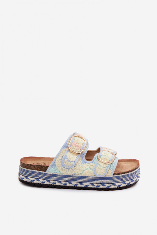 SzydełkoIne Slippers met platform met gespen blauIn Glimma