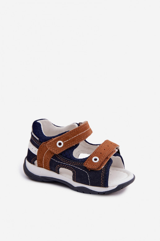 Leer Sandalen van suède voor jongens Bartek 84408-66 blauIn-bruine kleur