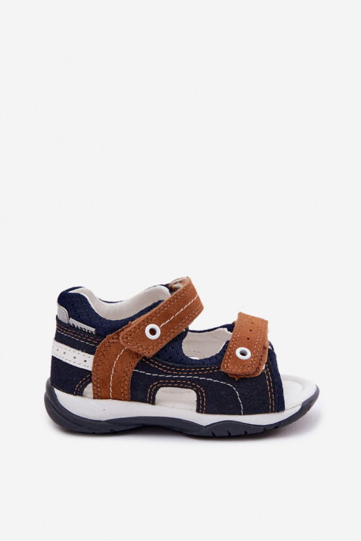 Leer Sandalen van suède voor jongens Bartek 84408-66 blauIn-bruine kleur