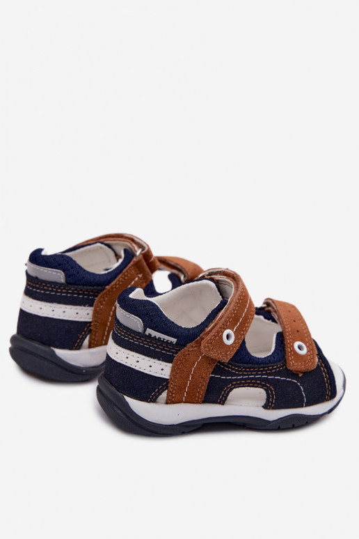 Leer Sandalen van suède voor jongens Bartek 84408-66 blauIn-bruine kleur