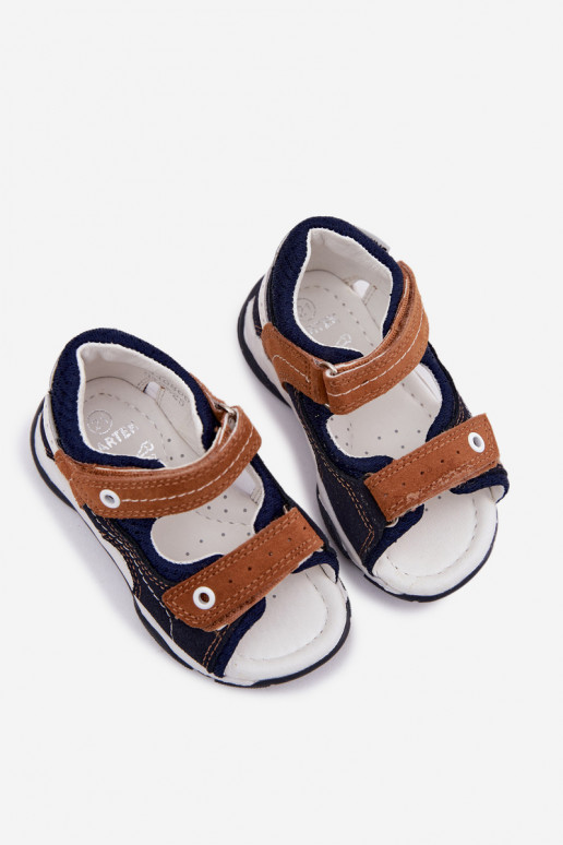 Leer Sandalen van suède voor jongens Bartek 84408-66 blauIn-bruine kleur