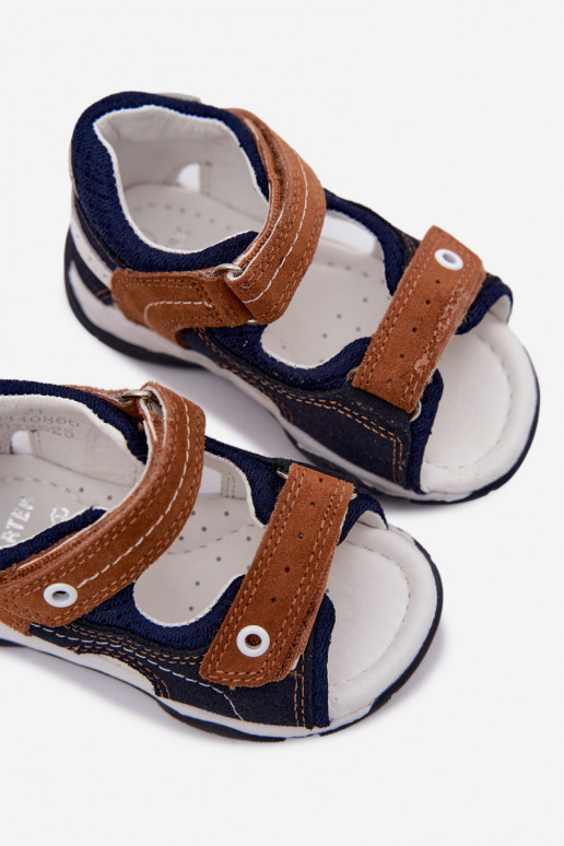 Leer Sandalen van suède voor jongens Bartek 84408-66 blauIn-bruine kleur