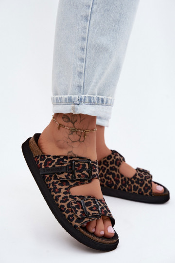 D.Franklin DFSH407011 dames slippers met platform en luipaardprint