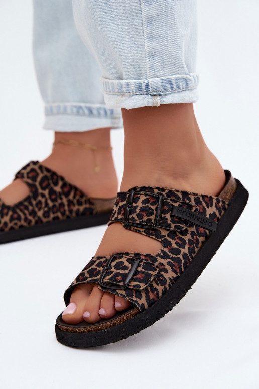 D.Franklin DFSH407011 dames slippers met platform en luipaardprint