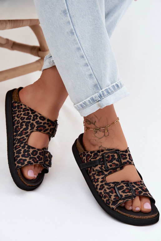 D.Franklin DFSH407011 dames slippers met platform en luipaardprint