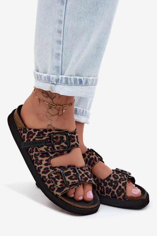 D.Franklin DFSH407011 dames slippers met platform en luipaardprint