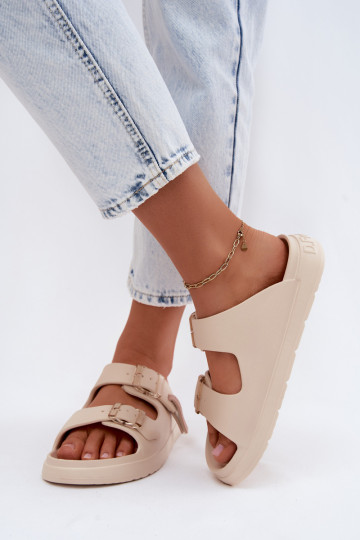 LichtgeInicht pantoffels Damespantoffels met gespen D.Franklin DFSH413003 beige