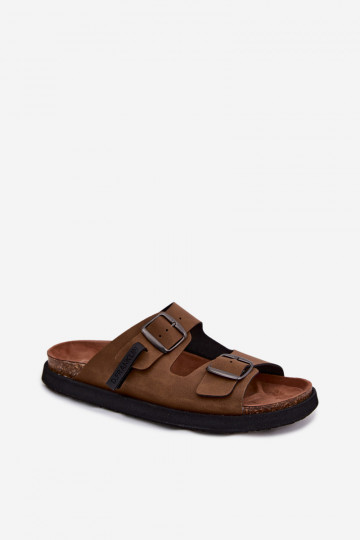 Leren pantoffels voor mannen met gespen D.Franklin DFSH407017 bruine kleur