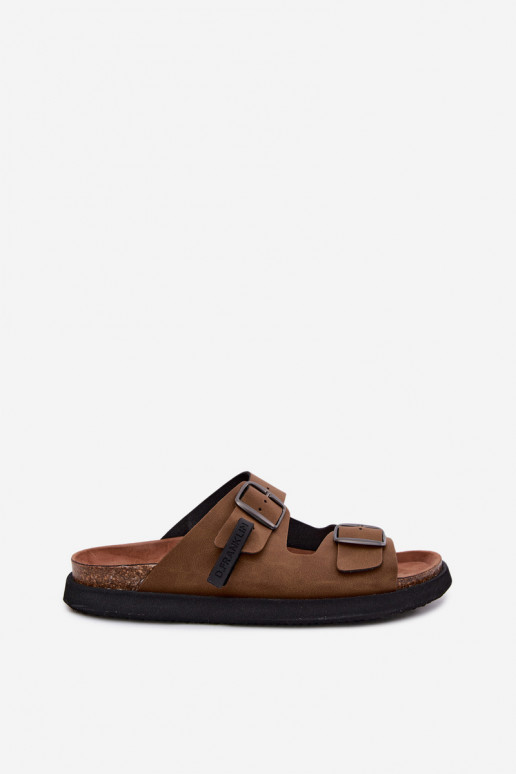 Heren leren slippers met gespen D.Franklin DFSH407017 bruin