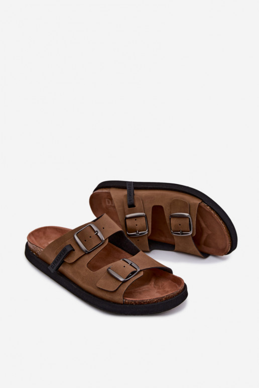 Leren pantoffels voor mannen met gespen D.Franklin DFSH407017 bruine kleur
