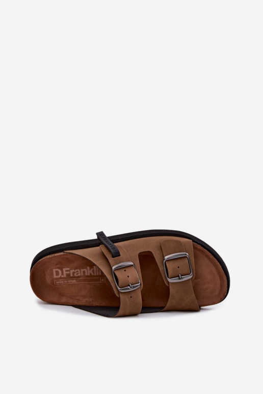 Leren pantoffels voor mannen met gespen D.Franklin DFSH407017 bruine kleur