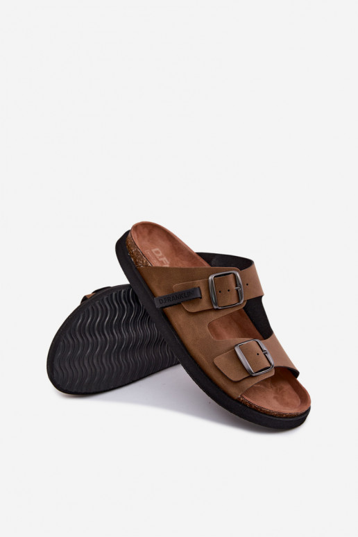 Leren pantoffels voor mannen met gespen D.Franklin DFSH407017 bruine kleur