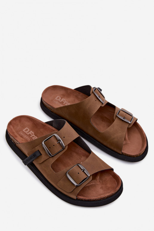 Heren leren slippers met gespen D.Franklin DFSH407017 bruin