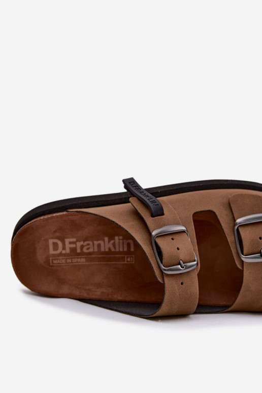 Leren pantoffels voor mannen met gespen D.Franklin DFSH407017 bruine kleur