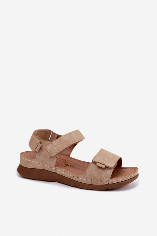 Dames platformsandalen zandkleur Linora