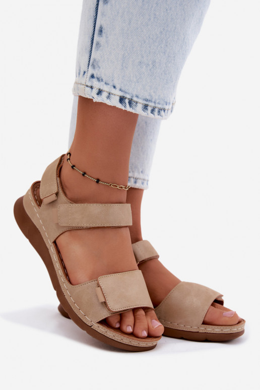 Dames platformsandalen zandkleur Linora