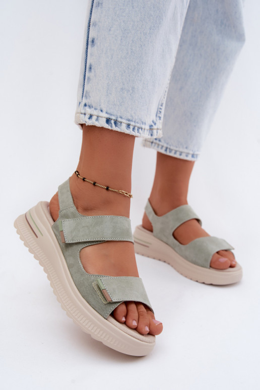 Dames platformsandalen van faux suede in groene kleur Peria