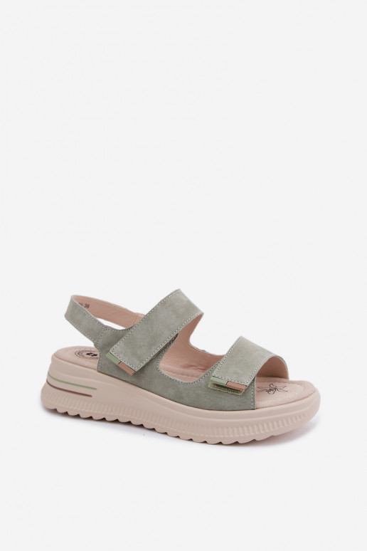 Leer Suède damessandalen met platform groene kleur Peria
