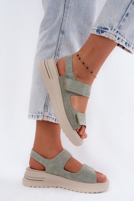 Dames platformsandalen van faux suede in groene kleur Peria