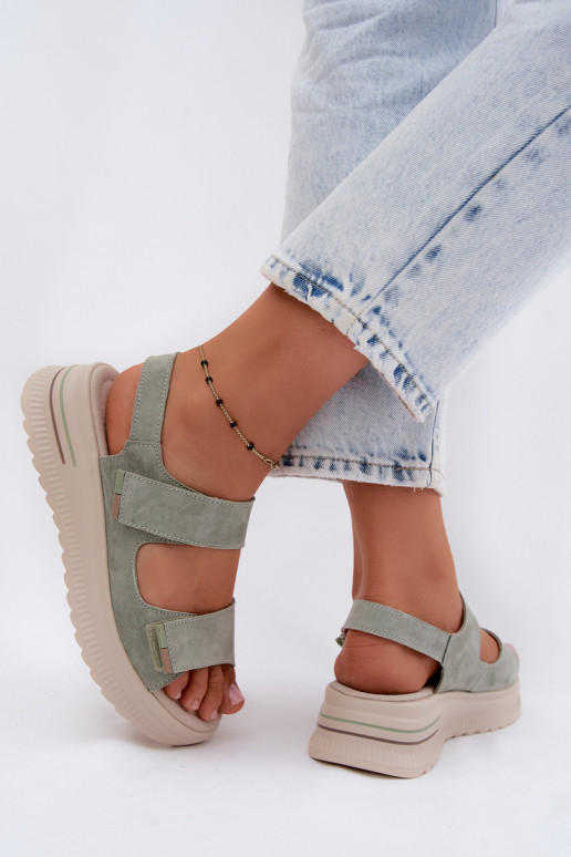 Dames platformsandalen van faux suede in groene kleur Peria