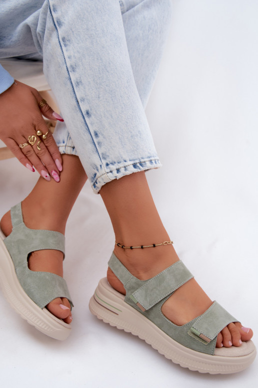 Dames platformsandalen van faux suede in groene kleur Peria