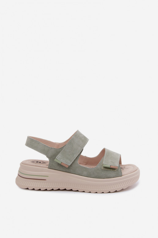 Leer Suède damessandalen met platform groene kleur Peria