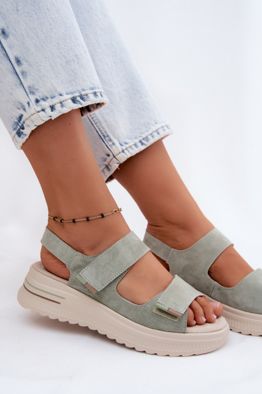 Leer Suède damessandalen met platform groene kleur Peria