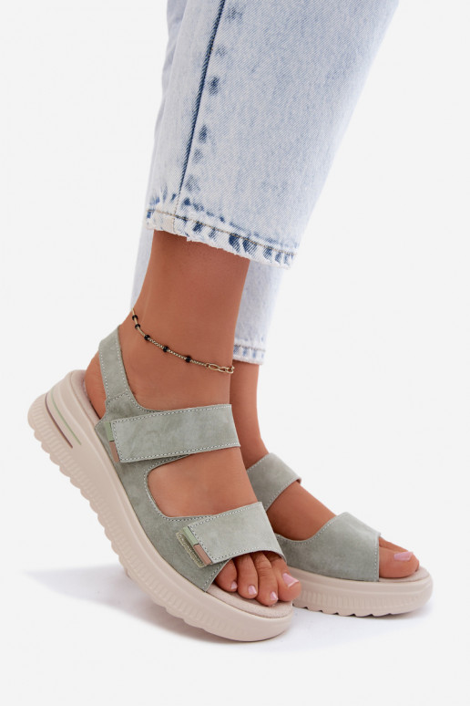 Leer Suède damessandalen met platform groene kleur Peria