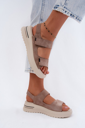 Dames platformsandalen van faux suede in zandkleur Peria