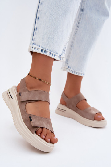 Dames platformsandalen van faux suede in zandkleur Peria 2