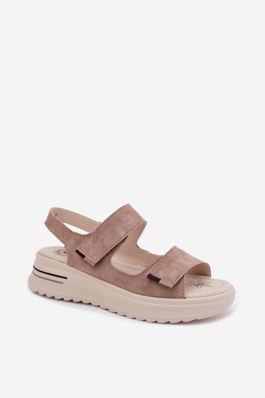 Dames platformsandalen van faux suede in zandkleur Peria