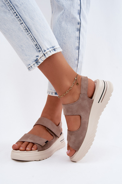 Dames platformsandalen van faux suede in zandkleur Peria