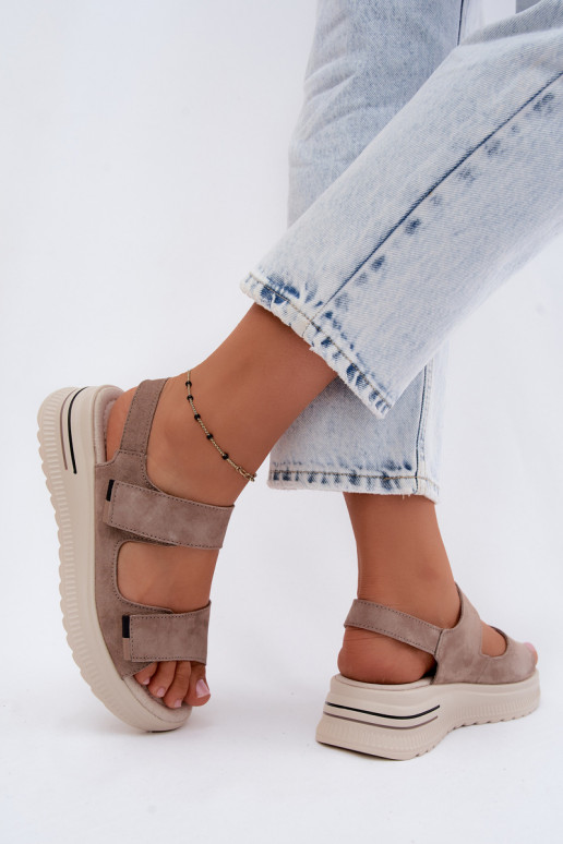 Leer Suède damessandalen met platform beige Peria