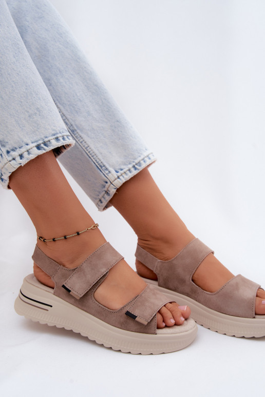 Leer Suède damessandalen met platform beige Peria