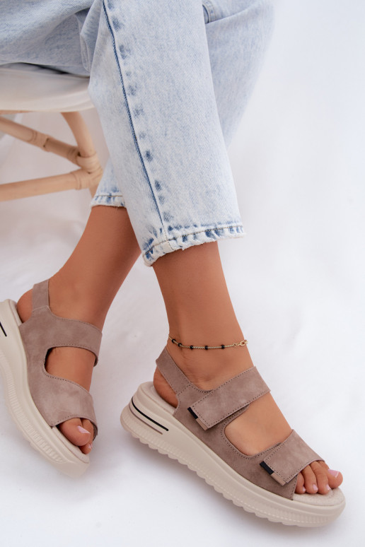 Dames platformsandalen van faux suede in zandkleur Peria