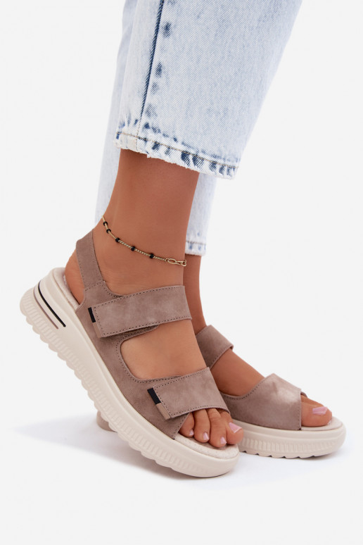 Dames platformsandalen van faux suede in zandkleur Peria