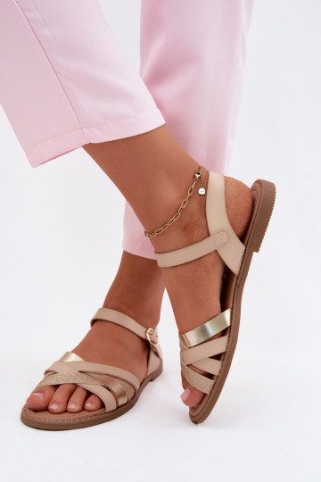 Sandalen voor damesmet glanUilenm Strepenem beige Haden