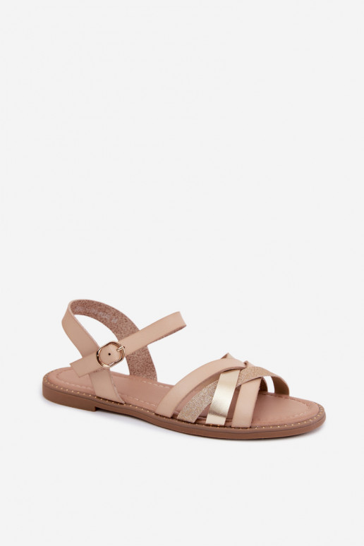 Sandalen voor damesmet glanUilenm Strepenem beige Haden