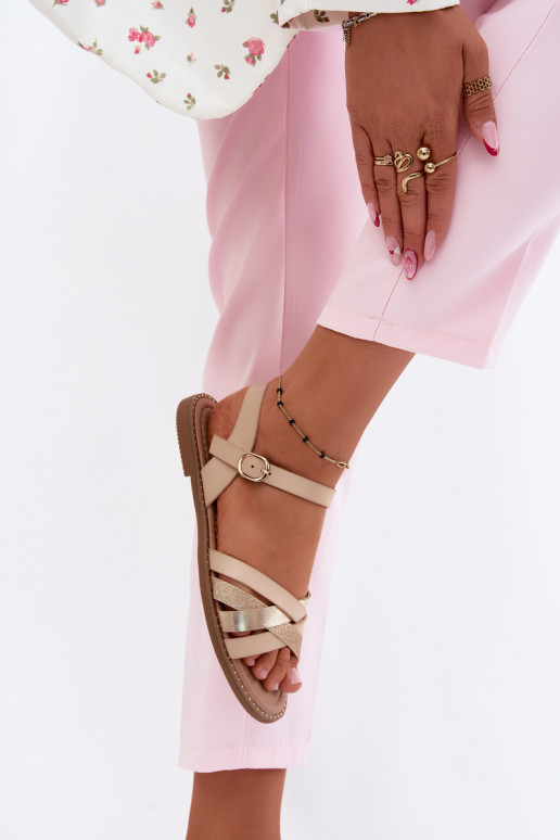 Sandalen voor damesmet glanUilenm Strepenem beige Haden